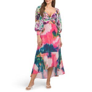 ONE33 SOCIAL Fuschia Multi Printed Satin Gown